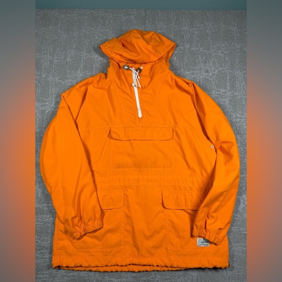 LL Bean Orange Pull Over Long Sleeve Nylon Light Weight Jacket Size Medium - Picture 1 of 9
